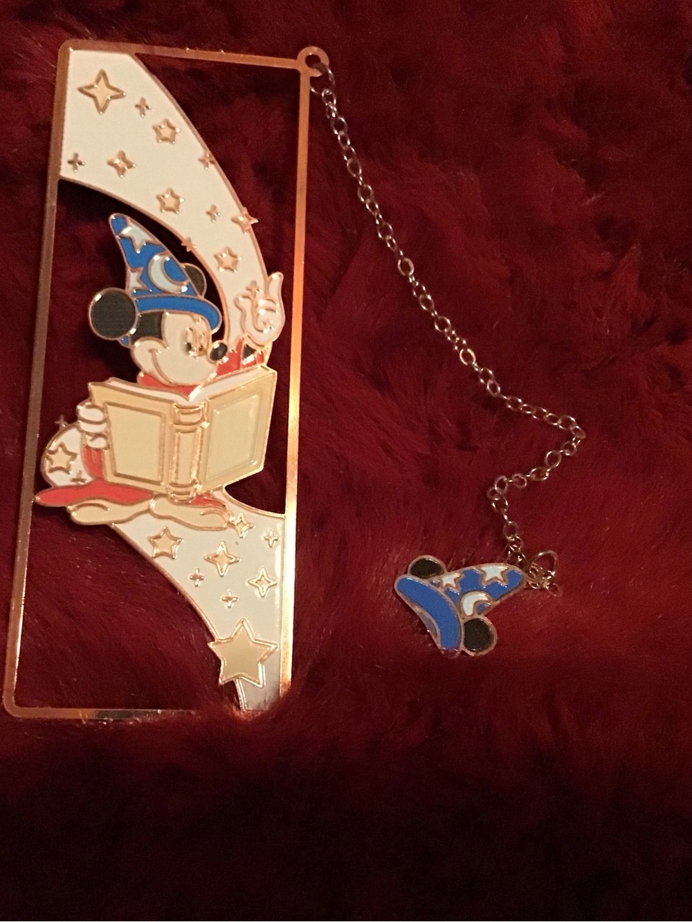 Disney Sorcerer Mickey Blue and White Enamel Bookmark with Matching Charm